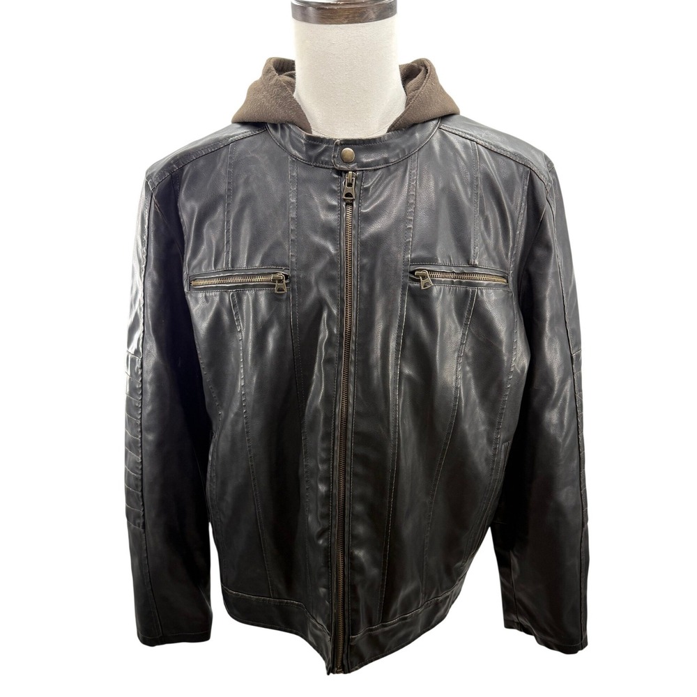Signature by Levi Strauss Mens Faux Leather Sherpa Vintage Moto Jacket Brown XL